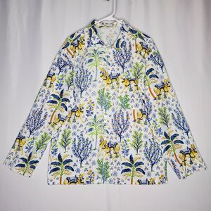 Print Fresh Button Pajama Shirt Women Medium Organic Cotton Camel Floral